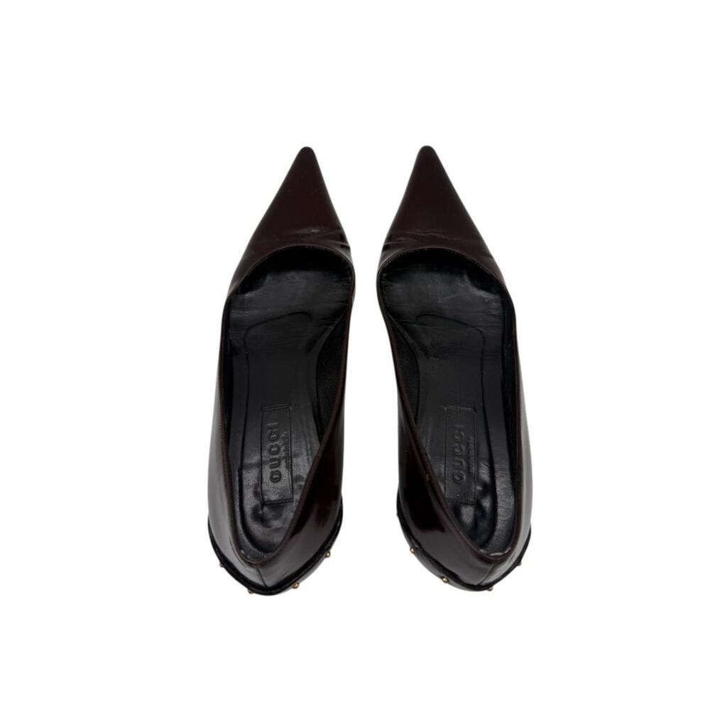 Gucci Burgundy Leather Pointed-Toe Kitten Heel Pumps – Size 36.5 - Picture 8 of 13